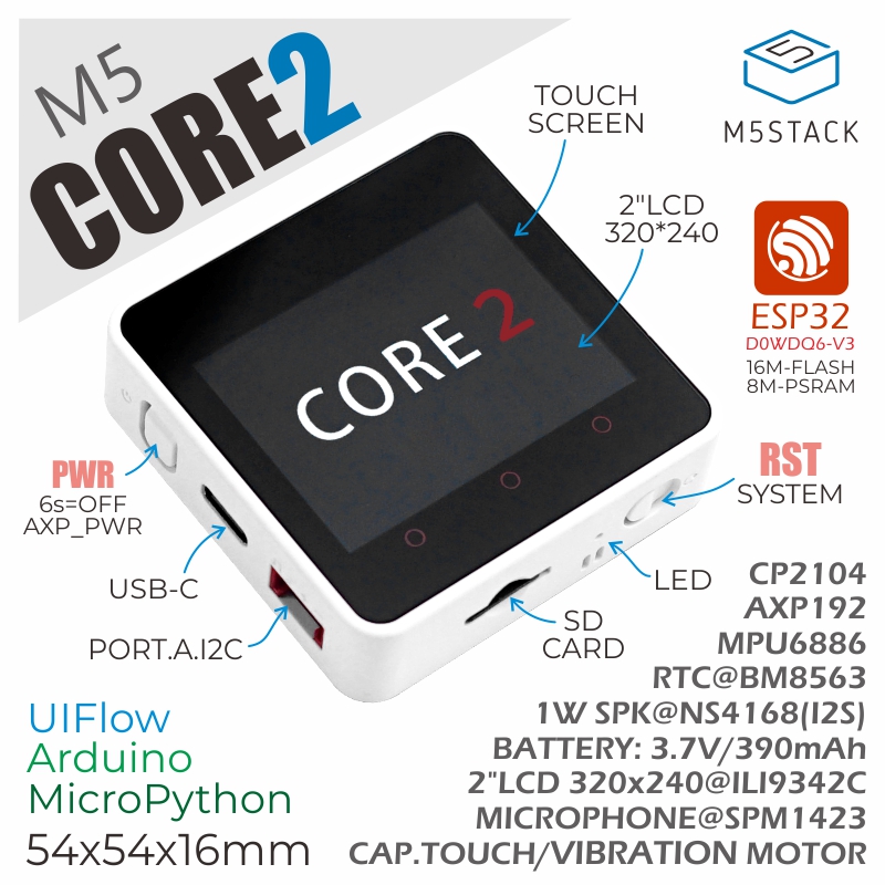 Комплект для разработки IoT M5 – обзор и цена M5Stack Core2